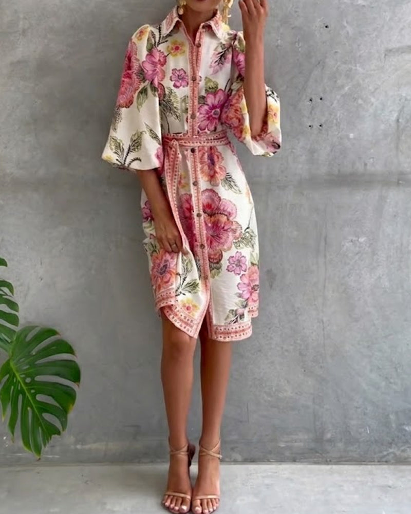 Melia | Elise Printed Lantern Sleeve Dress