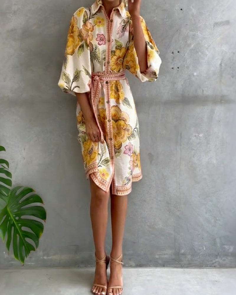 Melia | Elise Printed Lantern Sleeve Dress