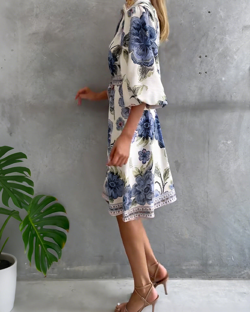 Melia | Elise Printed Lantern Sleeve Dress