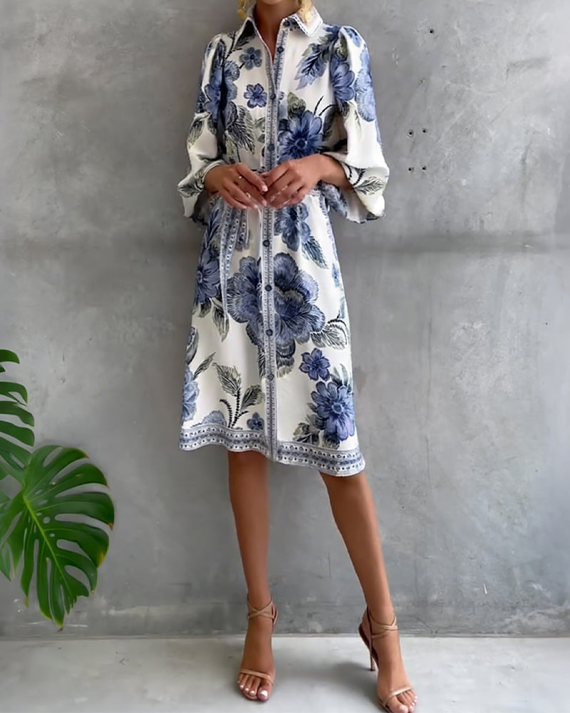 Melia | Elise Printed Lantern Sleeve Dress