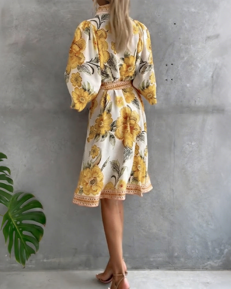 Melia | Elise Printed Lantern Sleeve Dress