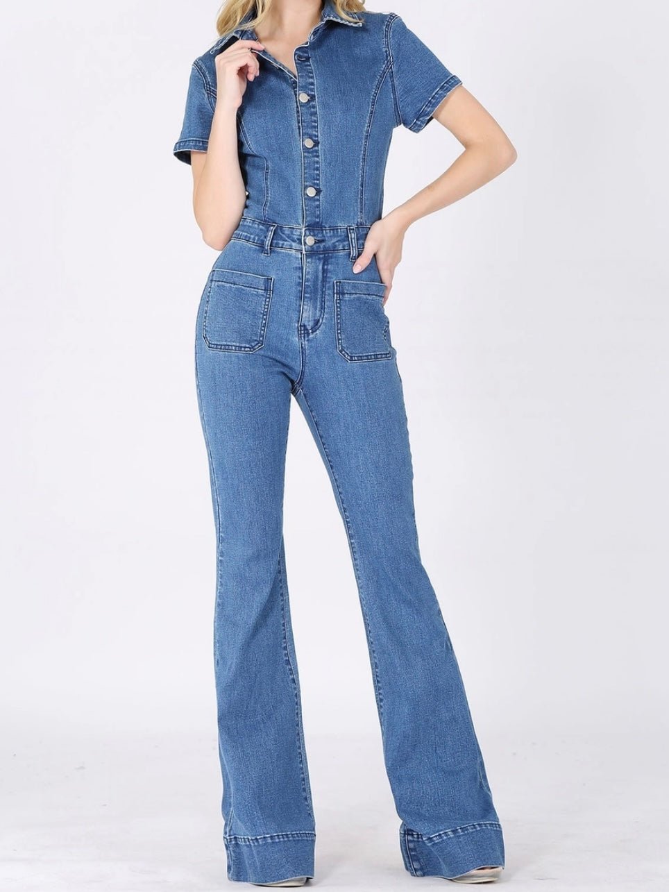 Melia | Denim Bell Bottom Jumpsuit