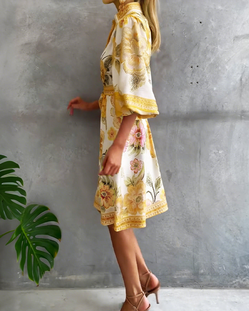 Melia | Elise Printed Lantern Sleeve Dress