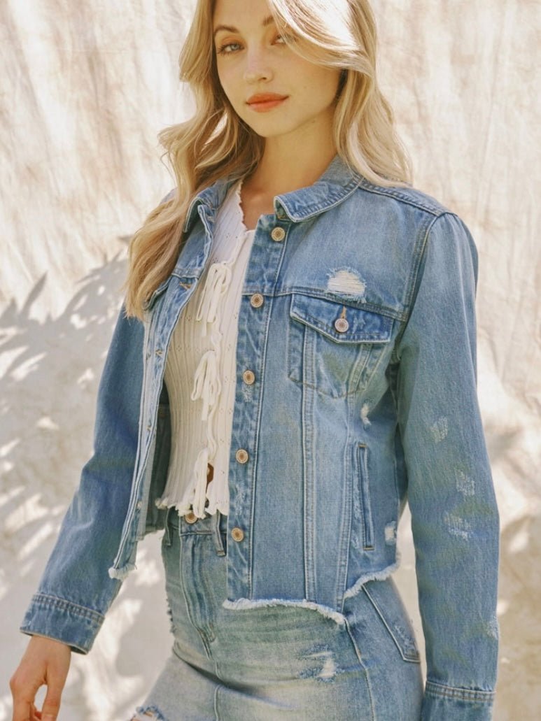 Melia | Raw Hem Blue Jean Jacket