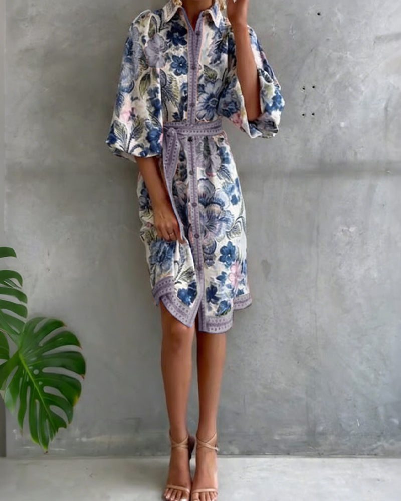 Melia | Elise Printed Lantern Sleeve Dress