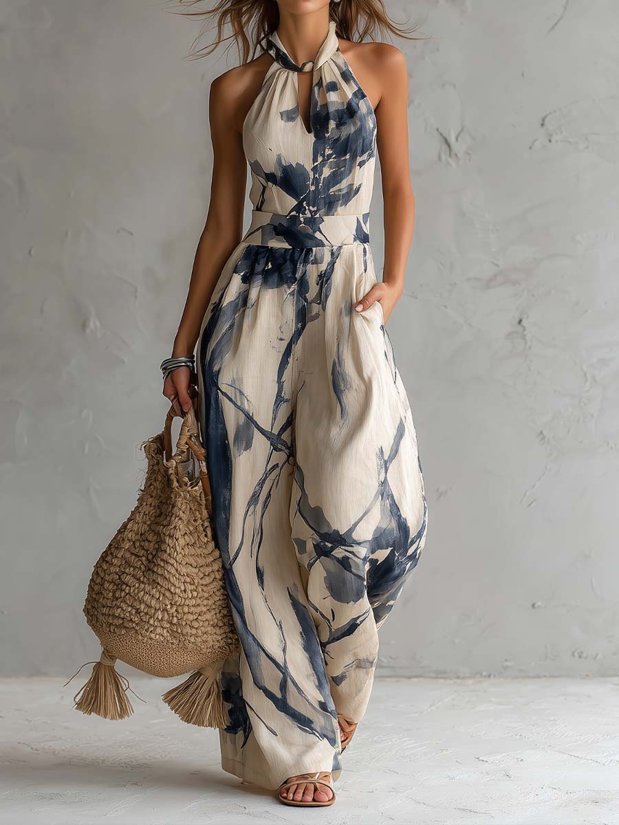 Melia | Ink Wash Halter Jumpsuit