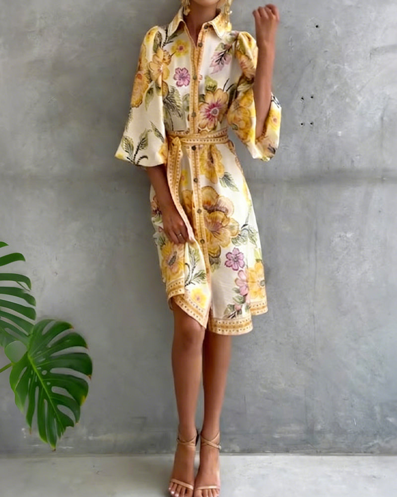 Melia | Elise Printed Lantern Sleeve Dress