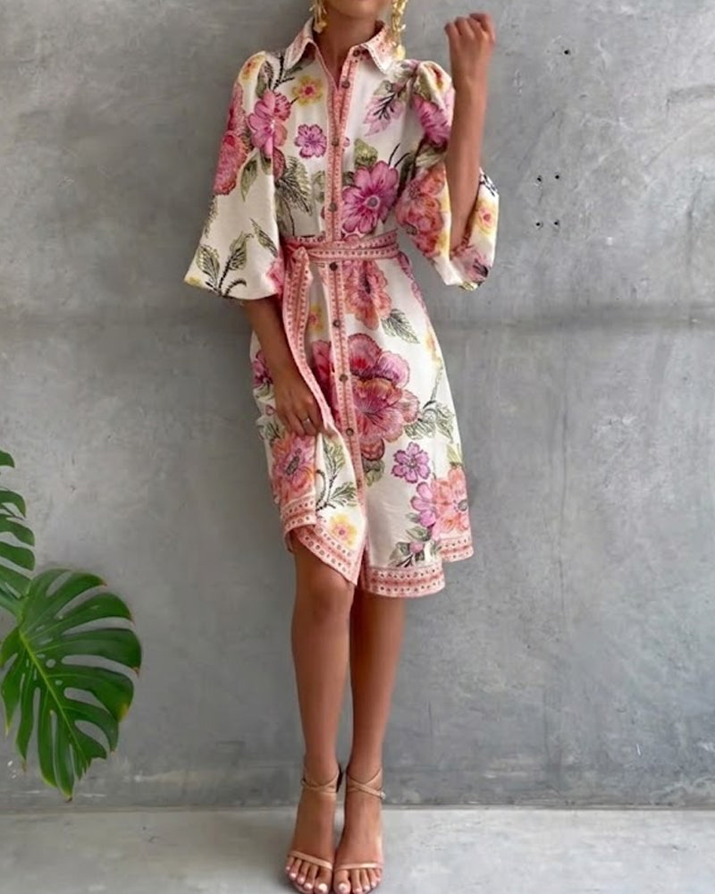 Melia | Elise Printed Lantern Sleeve Dress