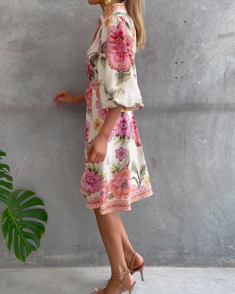 Melia | Elise Printed Lantern Sleeve Dress