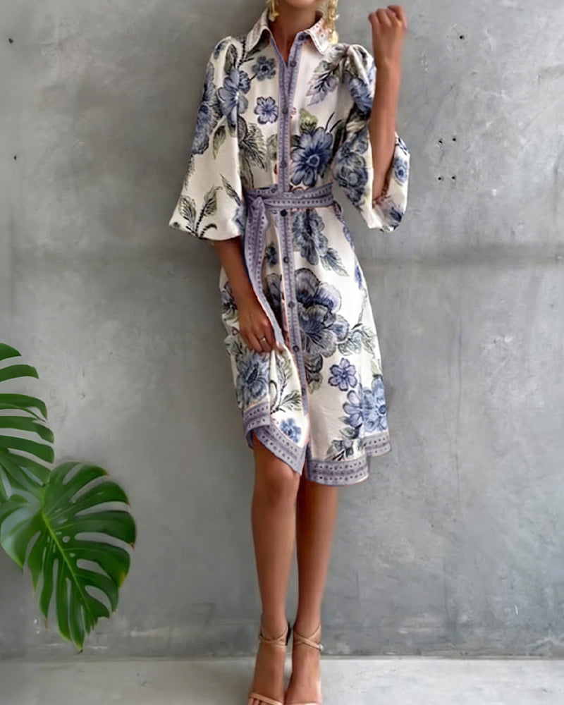 Melia | Elise Printed Lantern Sleeve Dress