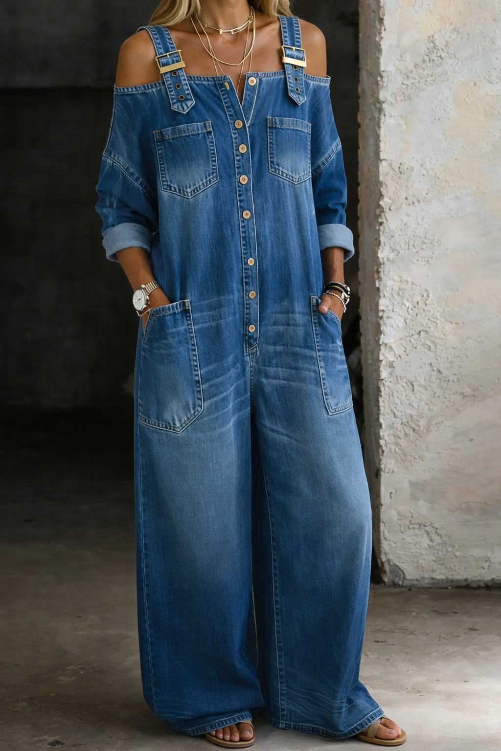 Avery Off-Shoulder Denim Jumpsuit