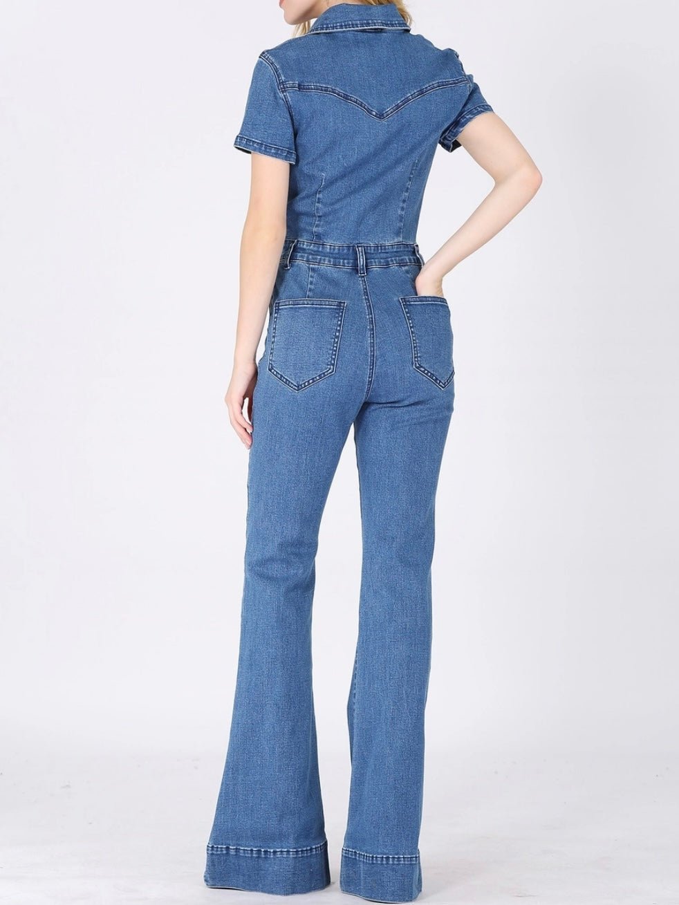 Melia | Denim Bell Bottom Jumpsuit