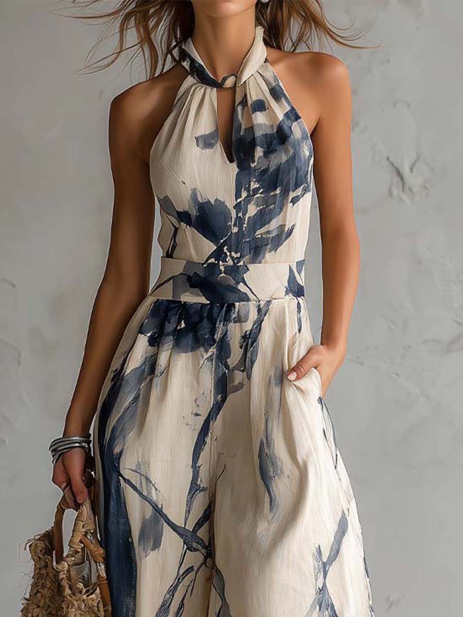 Melia | Ink Wash Halter Jumpsuit