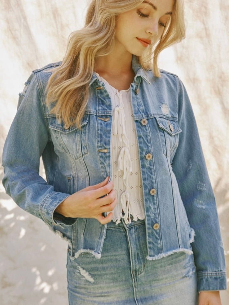 Melia | Raw Hem Blue Jean Jacket