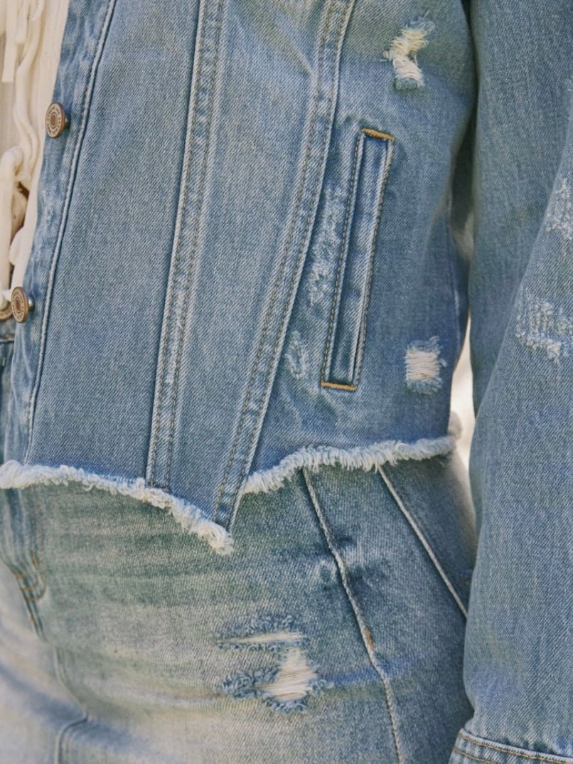 Melia | Raw Hem Blue Jean Jacket