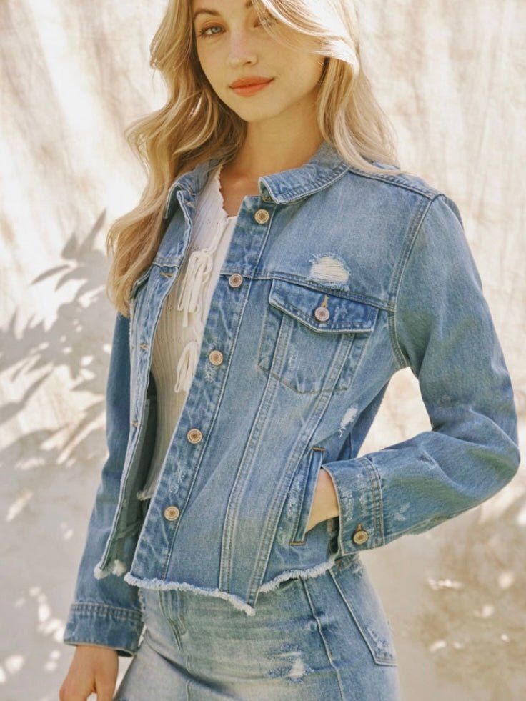 Melia | Raw Hem Blue Jean Jacket