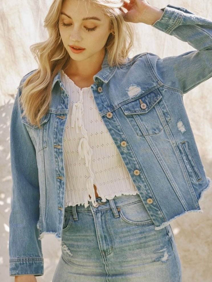 Melia | Raw Hem Blue Jean Jacket